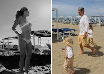 Luca Argentero e Cristina Marino al mare con i figli Nina e Noè