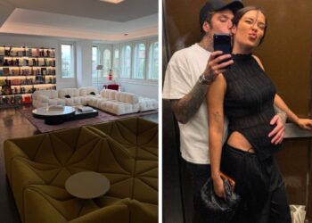 Fedez e la fidanzata Giulia Honegger incinta felici della loro nuova casa: lui svela il salone sui social, foto